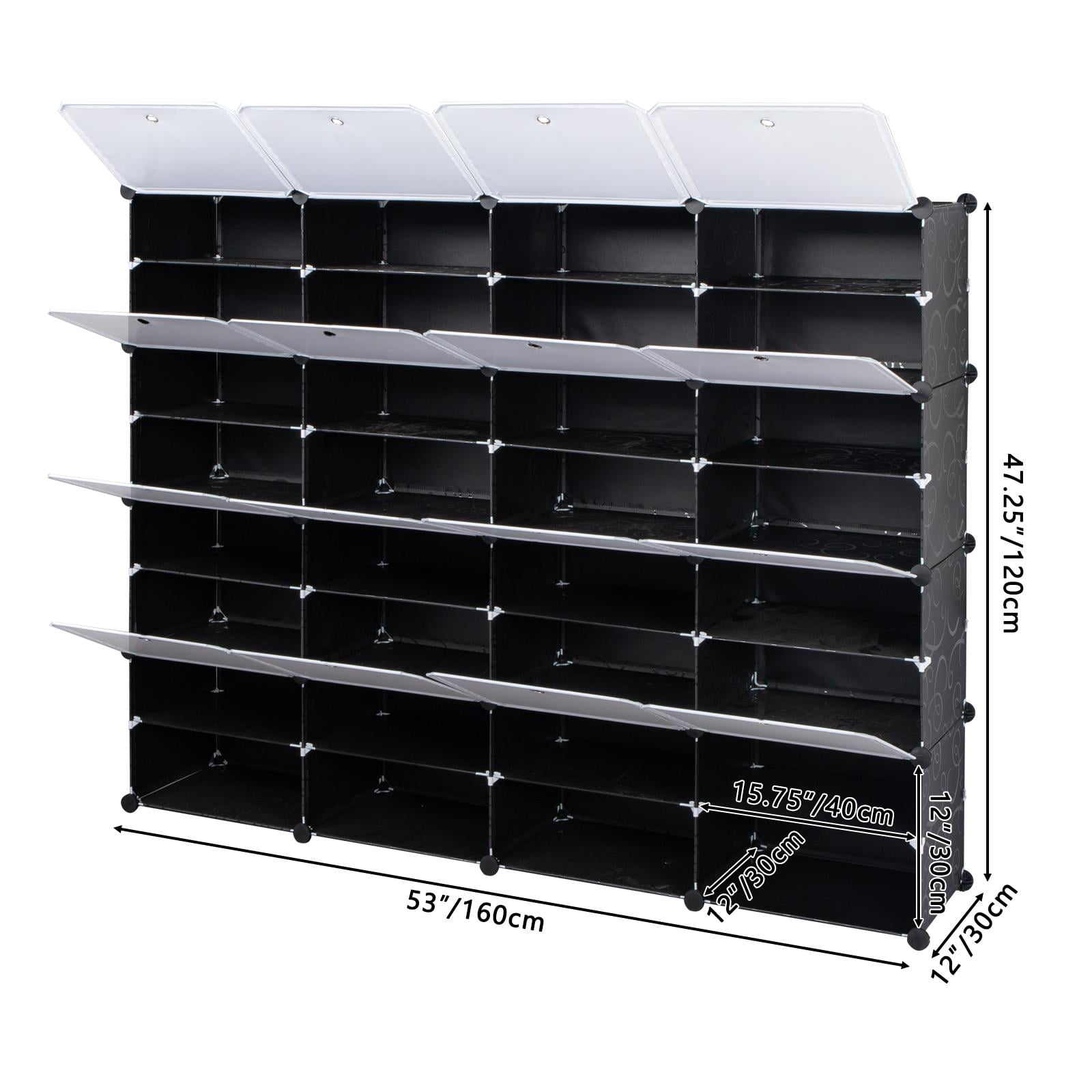 Zimtown 32-Cube Stackable Shoe Organizer, DIY Plastic Shoe Storage Rack 64 Pair Modular Shoe Cabinet, Black