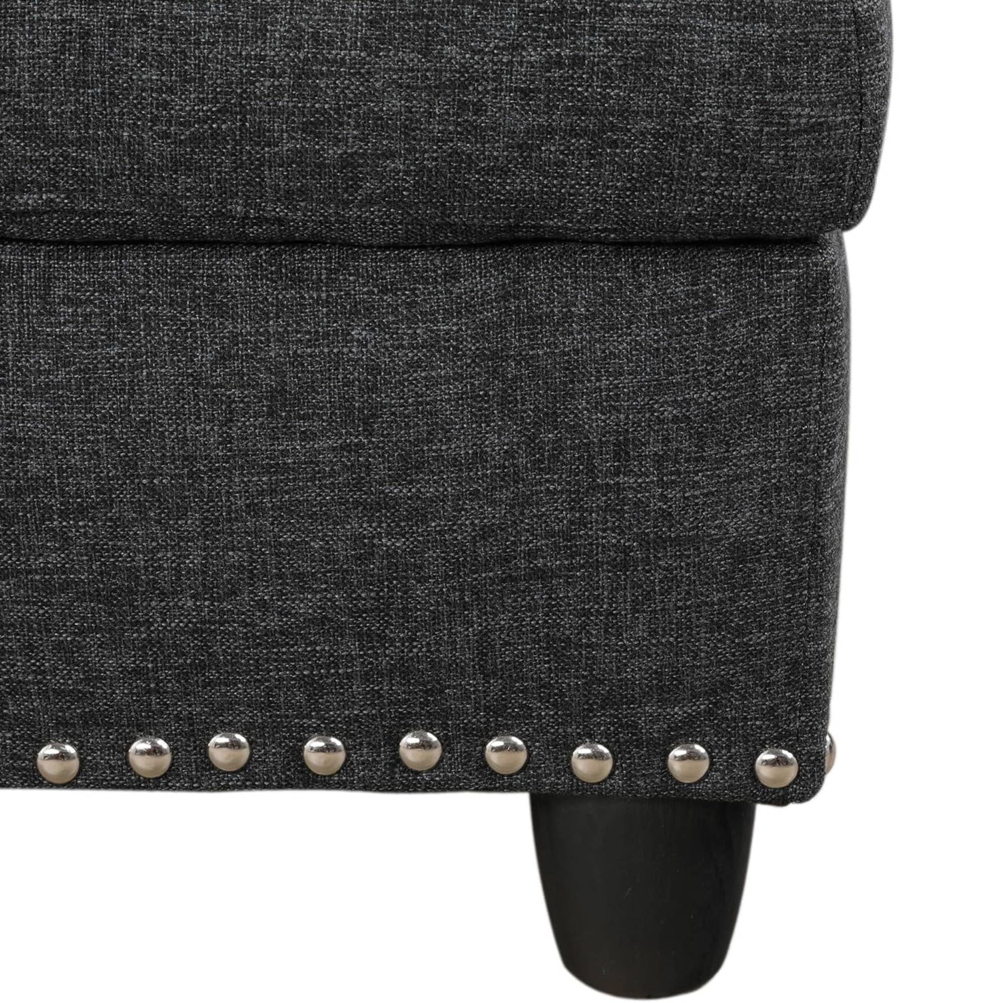 L-Shaped Linen Sectional Sofa with Left Chaise, Modular Tufted Couch Nail-Head Lounge Sofa for Living Room, Black