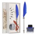 thumbnail image 1 of Uxcell 21.5cm/8.5" Juego de Pluma de Pluma Tallada, Pluma de Pluma con Juego de Tinta 6 Puntas de Repuesto para Escritura, Azul Oscuro, 1 of 5