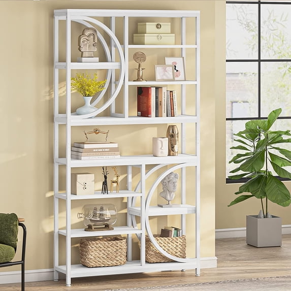 Tribesigns Bookshelf, Industrial 8-Tier Etagere Bookcases, Rustic Tall Book Shelf Open Display Shelves, Wood Look Accent Shelving Unit with Metal Frame for Home Office, Living Room, Bedroom