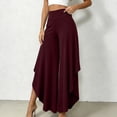 thumbnail image 5 of Karymi Women's Pants High Waist Ruffle Layered Flowy Wide Leg Pants, Solid Elastic Waist Asymmetrical Hem Palazzo Trousers, Elegant Party Vacation Women's Clothing, 5 of 7