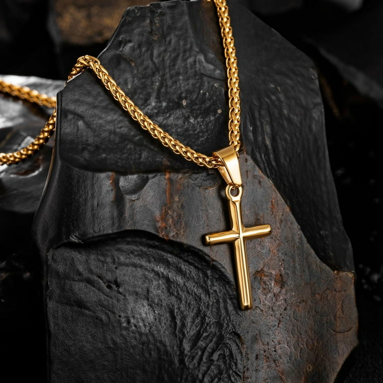 Small Cross Necklace for Men Speroto Gold Mens Necklace with Cross Pendant and Wheat Chain Cross Necklace Simple Jewelry Gift for Men 20inch Walmart