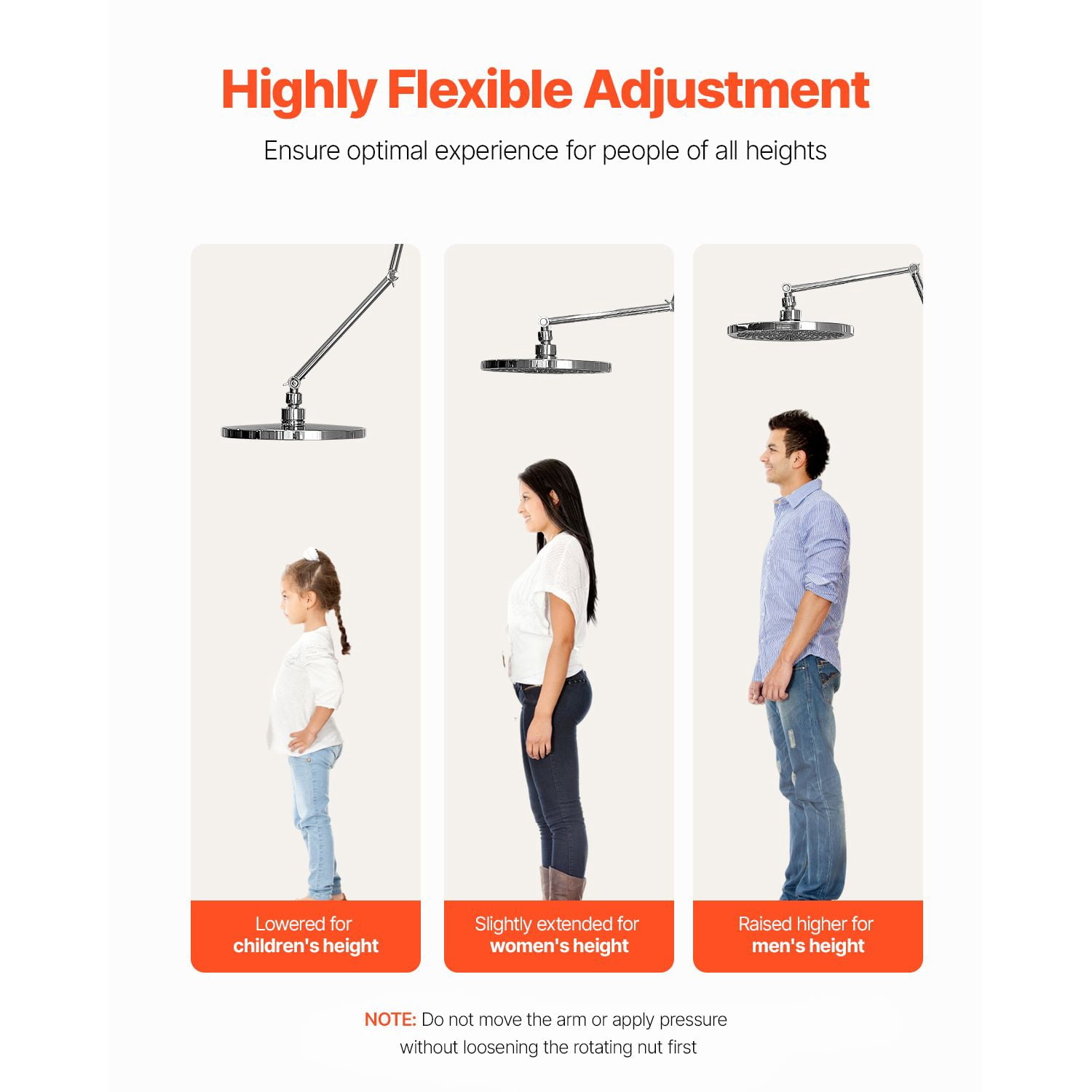 Shower Head Extension Arm with Rotating Nut, Easy Install Adjustable Height Angle, Universal Standard Connection Bathroom Shower Arm Extender