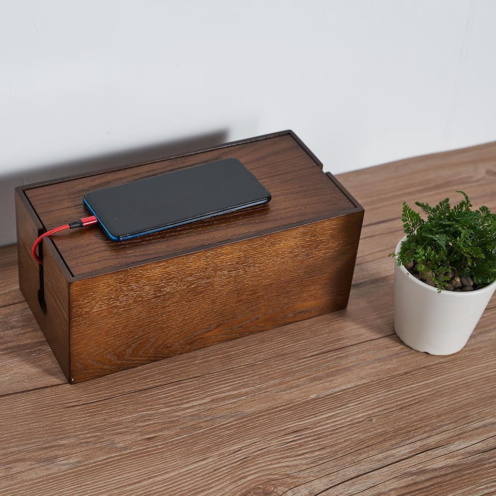 Cable Management Box Cord Organizer Wire Concealer Wooden Construction for Office Desk Home Entertainment Center