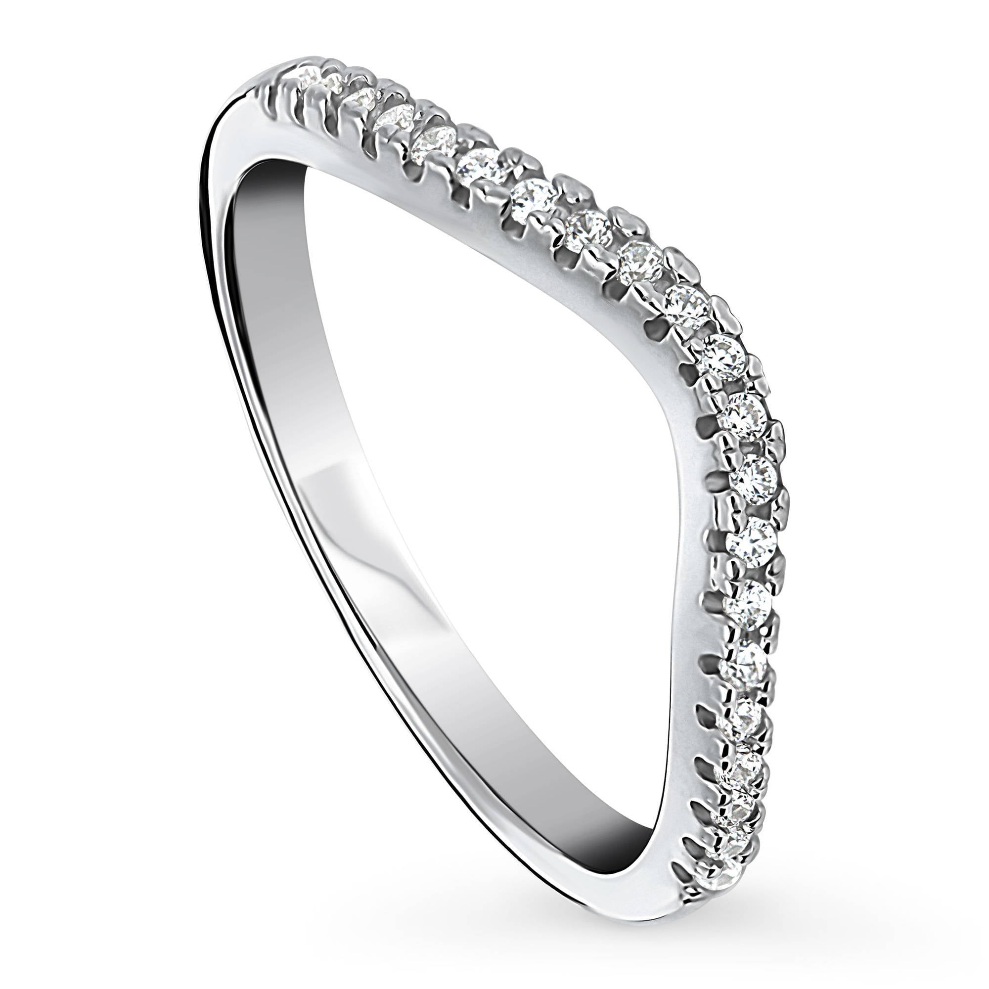 BERRICLE Sterling Silver Cubic Zirconia Wedding Curved Half Eternity Band Ring 