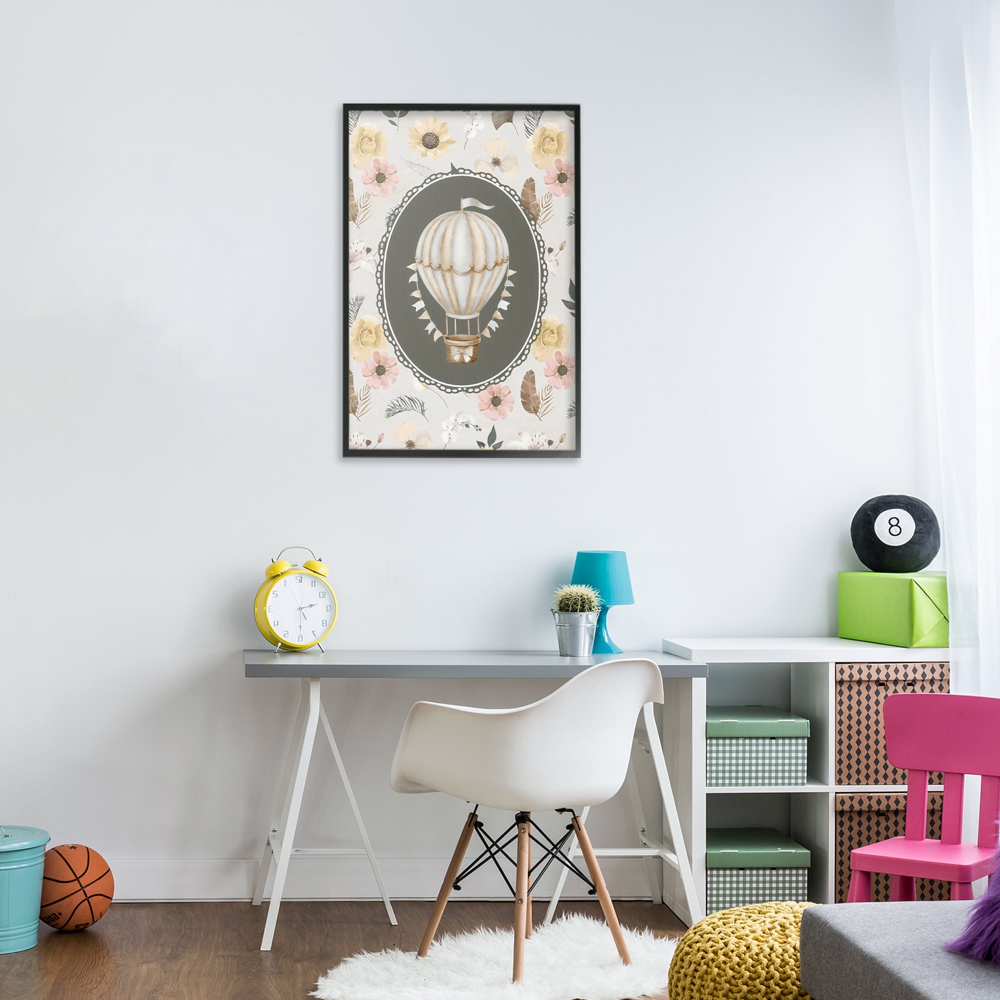 Stupell Industries Sunnyside Balloon over Florals Black Framed Giclee Art, design by Ink Drop Loft