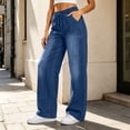 thumbnail image 4 of QQZ Wide Leg Loose Jeans For Women, Drawstring Elastic High Waist Denim Pants, Large Patch Pockets Full‑Length Trendy Jeans For Home Office Travel Daily Casual Wear, 4 of 6