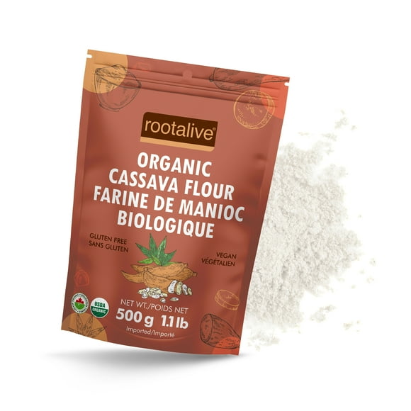 Rootalive Organic Cassava Flour, Gluten-Free and Vegan  in a Resealable Bag, 500g