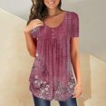 thumbnail image 4 of Sanbonepd T Shirts for Women Henley Tunic Tops Short Sleeve Button Up Casual Ruched Blouses Clothes Peplum Flowy Summer Tops Hot Pink, 4 of 5