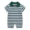 thumbnail image 1 of MIASHUI Barboteuse à Manches Courtes Rayée pour Bébés Garçons Filles, Vert Foncé, 4-6 Mois, 1 of 7
