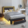 thumbnail image 2 of HSUNNS Twin Bed Frame with LED Lights and Charging Station, Twin Platform Bed Frame with Storage Drawer, Motion Sensor Night Light, Soft Fabric Headboard, No Box Spring Needed, Grey, 2 of 10