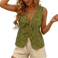 thumbnail image 3 of Summer Tops for Women Solid Color Deep V-Neck Tank Top with Floral Cutout and Tie-Front Detail Boho Style Cool Comfortable Summer Daily Wear Simple Office, 3 of 7
