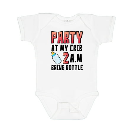 

Inktastic Party at My Crib 2 A.m. Bring Bottle Baby Humor Gift Baby Boy or Baby Girl Bodysuit