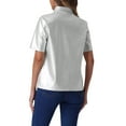 thumbnail image 3 of INSPIRE CHIC PU Leather Button Down Shirt for Women's Short Sleeve Collar Blouse Jacket  Party Club Top M Silver, 3 of 6