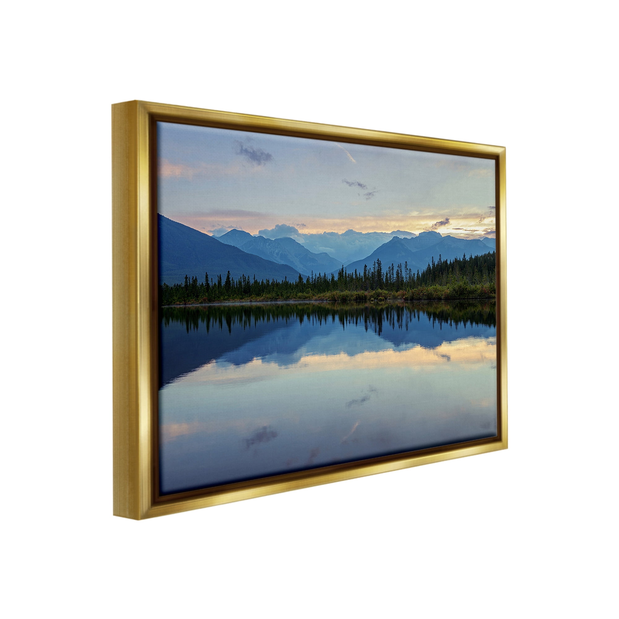 Stupell Industries Mountain Clouds Reflection Landscape Photography Gold Floater Framed Canvas Art Print Wall Art, 31 x 25