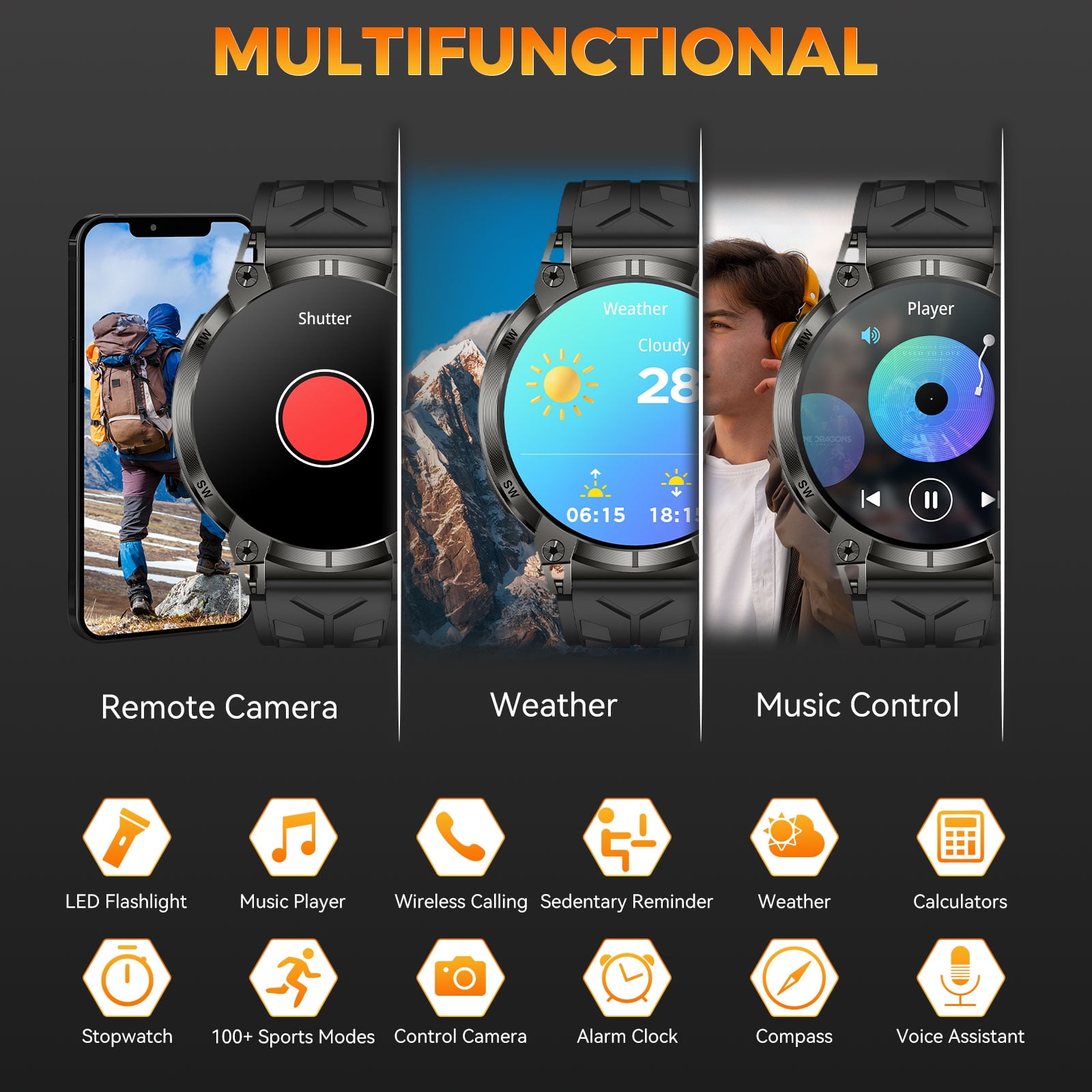 XAXRE KC89 Smart Watch for Men(Answer/Dial Calls)with LED Flashlight 760mAh Battery 100+ Sports Modes Sport Watch 1.85'' HD Smartwatches for iOS Android, 1pc
