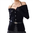 thumbnail image 2 of Suéter de Punto Acanalado Asimétrico para Mujer, Informal, Liso, Ajustado, de Larga. Negro Talla Única, 2 of 9