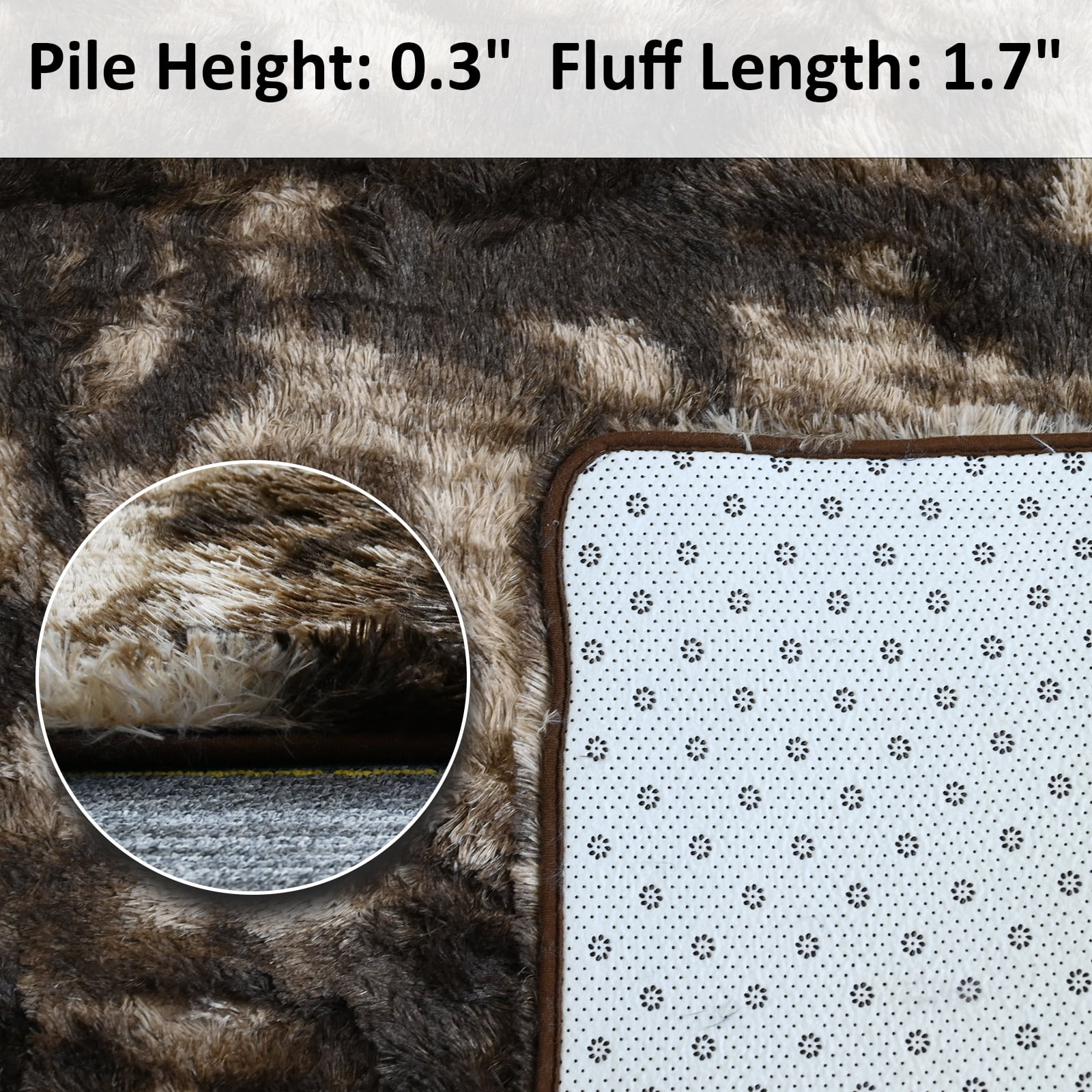 Pentantan 9’ x 12’ Shag Area Rugs, Soft Fluffy Indoor Carpet for Living Room Bedroom Decor, Tie-dyed Coffee