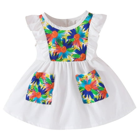 

BAYAIXZ Toddler Girl Dresses Toddler Girls Fly Sleeve Floral Oil Painting Prints Ruffles Princess Dress Dance Party Dresses Clothes Girl Toddler Clothes (White 6M)