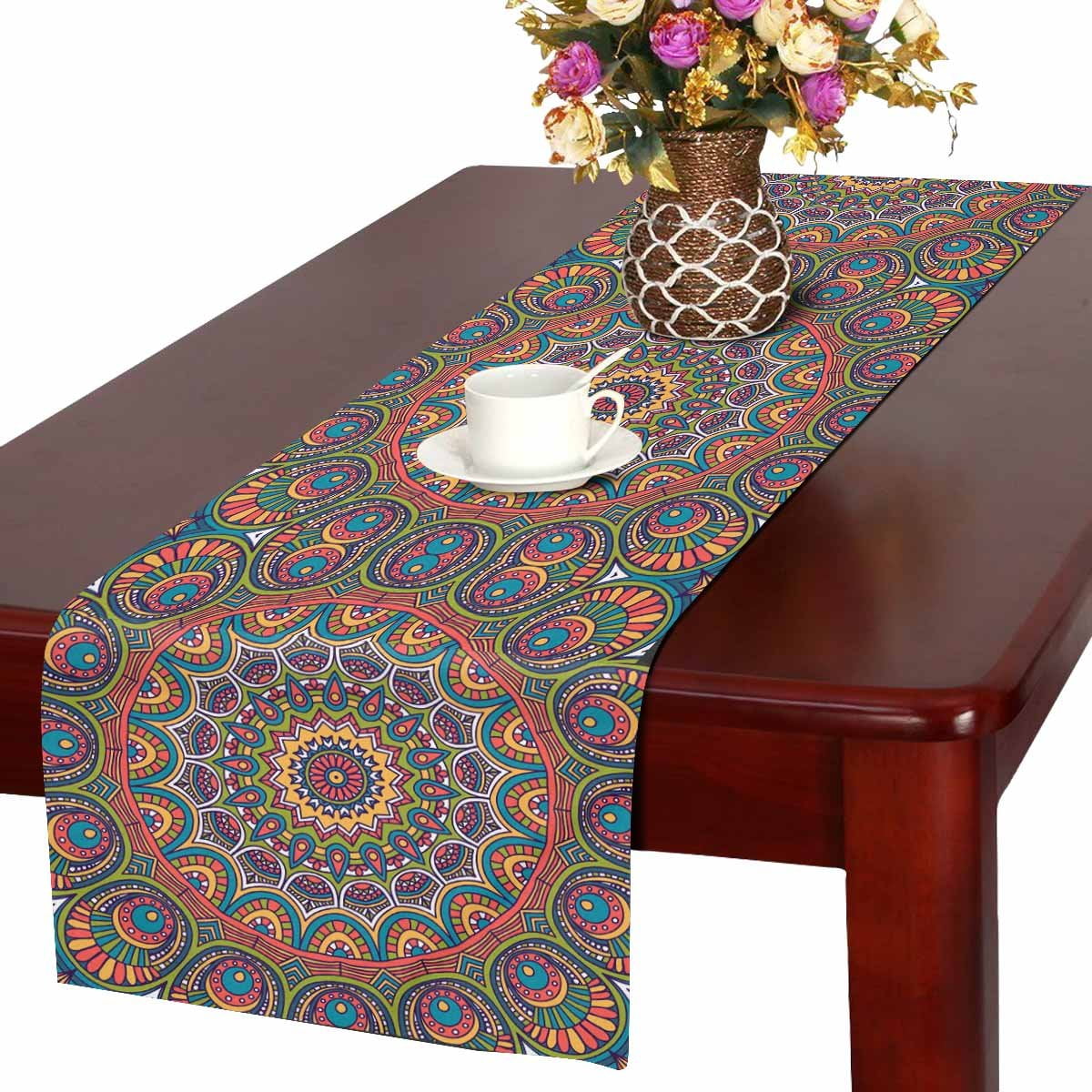 YUSDECOR Tribal Boho Mandala Table Runner, Ethnic Floral Table Cloth