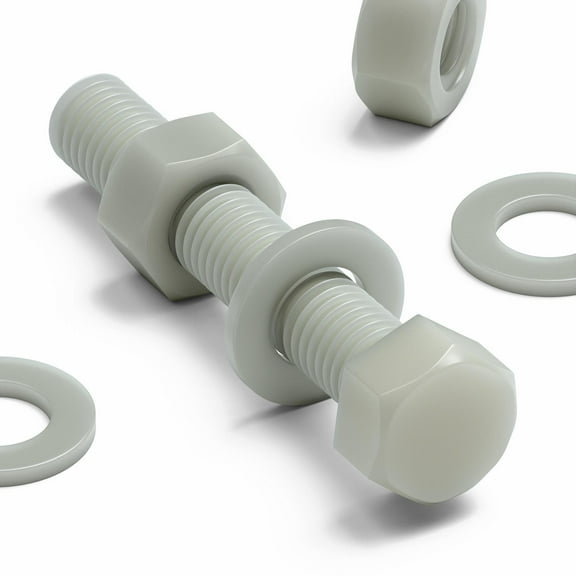 20 x Glass Filled Reinforced, Super Nylon Hex Head, M8 x 50mm, Machine Screws, Plastic Nuts and Bolts, Washers, (5/16 x 1 31/32 in)