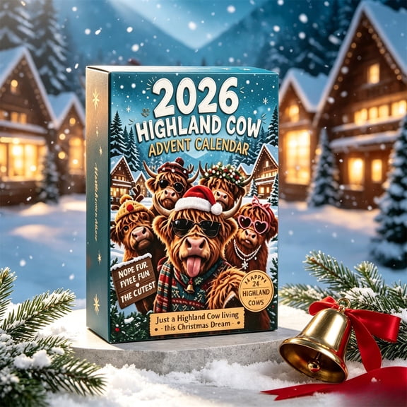 2026 Christmas Highlands Cattle Countdown Calendar, 24 Day Advent Calendar with Cow Figurines, Farmhouse Christmas Tree Ornament Collectible Gift Set