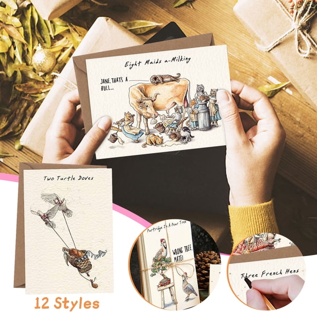 onlyliua Ofertas Flash Lo Que Se Debe y No Se Debe Hacer En Navidad, 12 Paques de Tarjet Navideños Desviados, Mensajes y Sobres Personalizados, Colección de Películas de Cuenta Regalos En Navidad