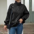 thumbnail image 2 of IROINNID Womens Sweater Turtleneck Pullover Sweater Solid Color Leisure Mid-Length Long Sleeve Knitted Sweater Tops, 2 of 9