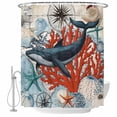 thumbnail image 2 of Retro Whale Shower Curtains for Bathroom, Coral Starfish Washable Fabric Shower Curtain with Hooks Waterproof Bathroom Decor Sets, 48 x 72 Inches, 2 of 9