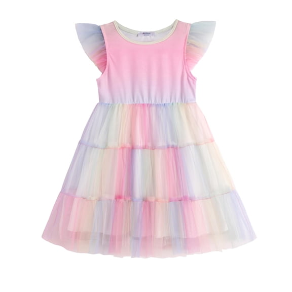 Arshiner Toddler Tutu Dress Girls Rainbow Tulle Dresses Ruffle Tiered Swing Twirly Summer Sundress