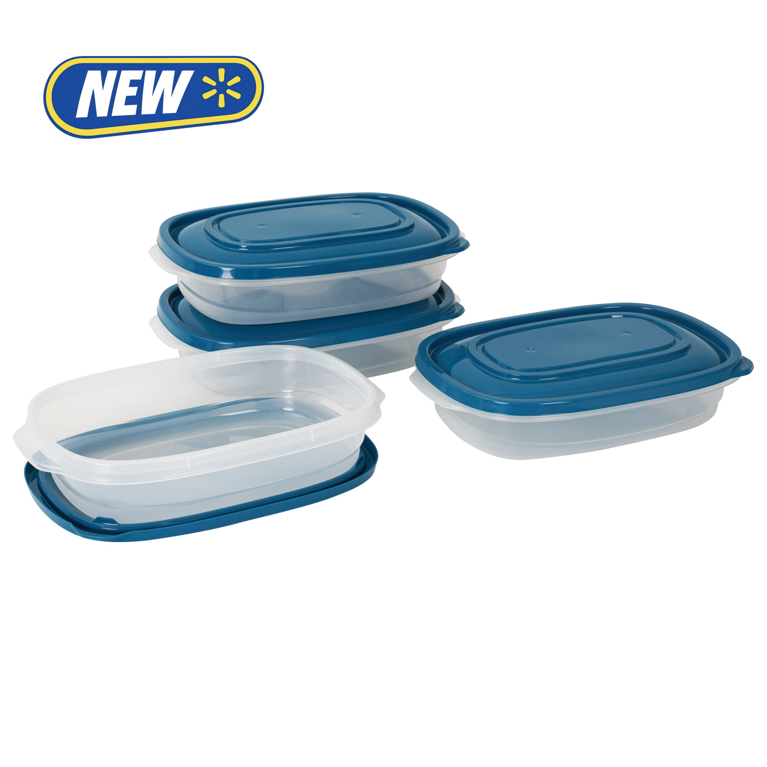 (4 pack) Mainstays Semi Durable Rectangle 4cup Plastic Food Storage Container 4 Pack, Made for Family Meals and Easy Serving, along with being the perfect size for your Lunch Bag