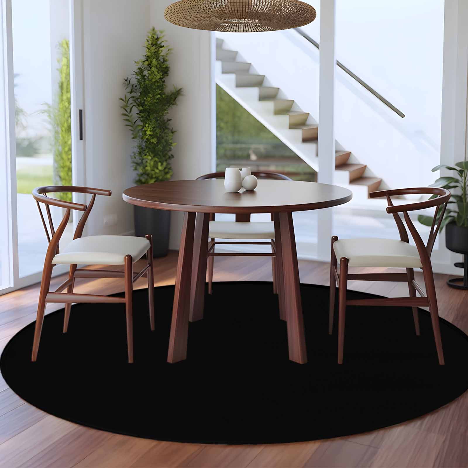 Black Round Rugs 5ft, Farmhouse Solid Black Color Modern Art Non Slip Washable Rug Runner, Low Pile Indoor Floor Carpet Mat Bathroom Rugs for Living Room, Bedroom, Kids Room