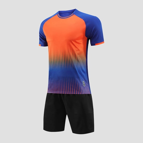 Amidoa Boys Summer Athletic 2 Piece Outfits Performance CrewNeck Short Sleeve and Casual Active Short Kids Clothing Set Blue Size 6