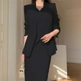 thumbnail image 5 of 2 Pcs/Set Women Suit Coat Skirt Set Formal Business Style Long Sleeves Open Sticth Coat High Waist Slim Fit A-line Midi Skirt OL Commuting Office Outfit, 5 of 8