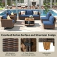 thumbnail image 3 of 8-Piece Wicker Outdoor Patio Furniture Set with Thick Cushion & 2 Patio Swivel Rocking Chairs, All-Weather Wicker Conversation Sectional Chair Sofa Set with A-cacia Storage Table, Blue+Brown, 3 of 9