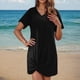 thumbnail image 4 of Traje de baño de bikini informal de color liso con escote en V y manga corta con trenzado lateral para mujer, camisa de playa de poliéster para mujer, 4 of 7