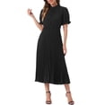 thumbnail image 2 of INSPIRE CHIC Vestido A-Line Plisado de Manga Corta con Cuello Volante Retro para Mujeres S Negro, 2 of 6