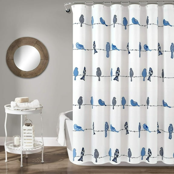 Rowley Birds Shower Curtain, 72” W x 72” L, Navy - Colorful Floral Bird Pattern - Whimsical & Playful Bird Shower Curtain - Farmhouse, Coastal, & Boho Bathroom Decor