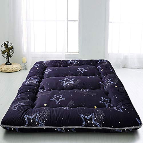 Black Moon and Star Futon Mattress, Japanese Floor Mattress Folding Tatami Floor Mat Portable Camping Mattress Kids Sleeping Pad Floor Lounger Couch Bed, Thickness?8CM, Twin Size