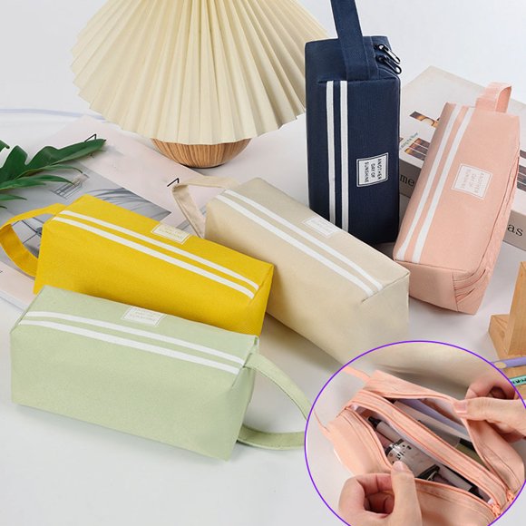 1/2 Pcs Trousse à Crayons Double Couche, Grande Capacité Simple Trousse à Crayons Double-Tirage, Sac à Main Portable avec Fermeture Éclair, Sac à Crayons pour la Rentrée Scolaire