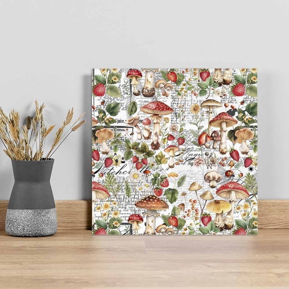 Mushroom Wall Art Painting on Canvas, Pastoral Summer Botanical Watercolor Vintage Canvas Art Home Prints Wall Art Framed Modern Artwork for Living Room Bedroom Wall Decor 8x8in