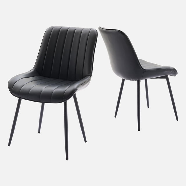 Qinaqin Set de 2 Negro Cuero Sintético cm Profundidadining Chairs con Metálico Legs para Kitchen y Sala