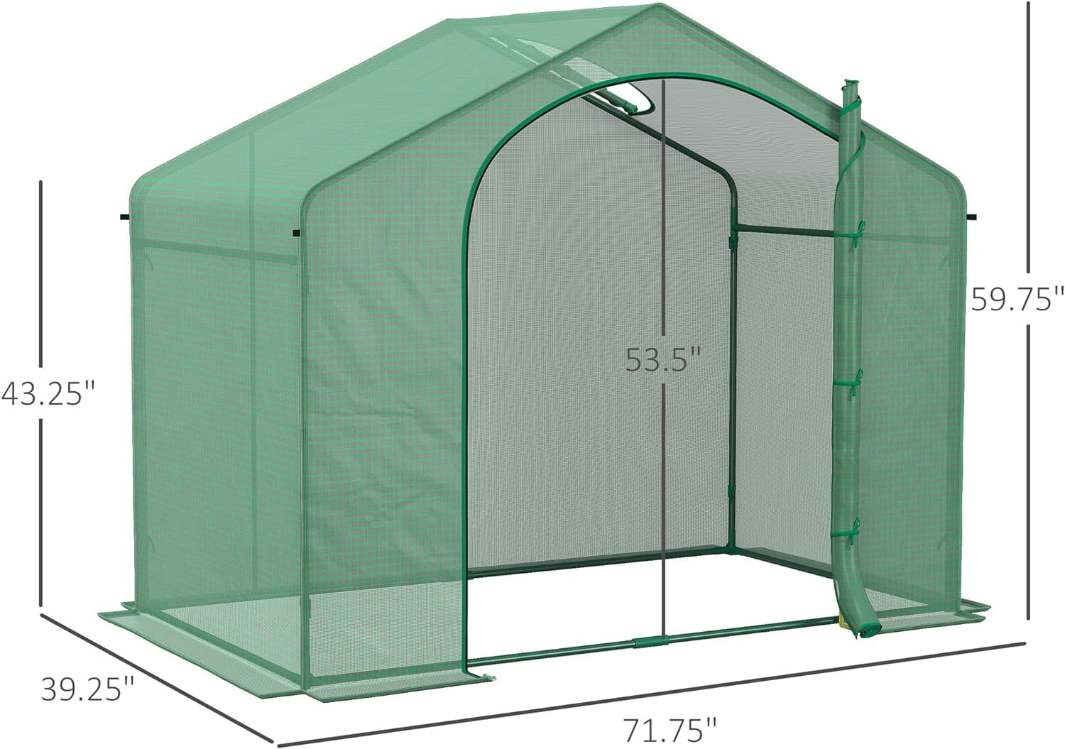 6' x 3' x 5' Portable Walk-in Greenhouse, PE Cover, Steel Frame Garden Hot House, Zipper Door, Top Vent for Flowers, Vegetables, Saplings, Tropical Plants, Green
