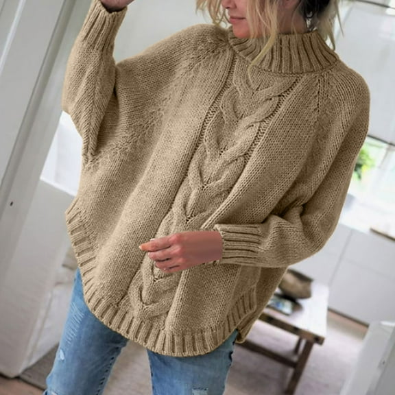 AOOCHASLIY Clearance Sweaters Women's Winter New Loose Doll Sleeve Knit Sweater Solid Color Half Turtleneck Sweater