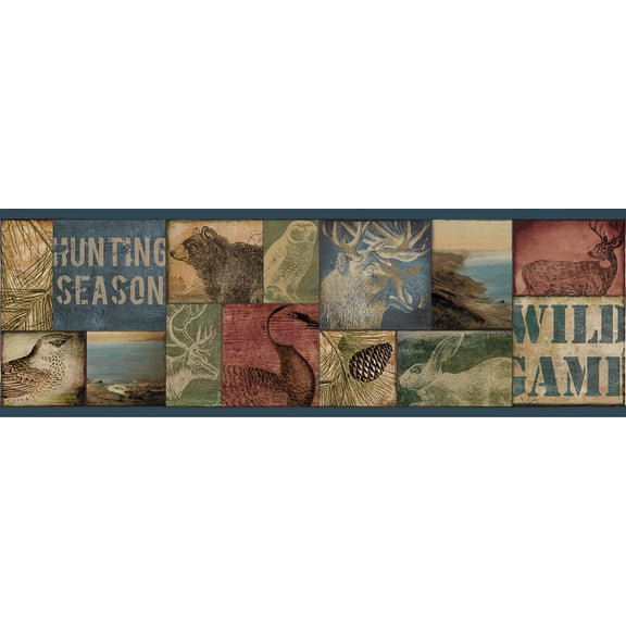 Chesapeake by Brewster TLL01492 Echo Lake Lodge Trumball Teal Wild Game Border