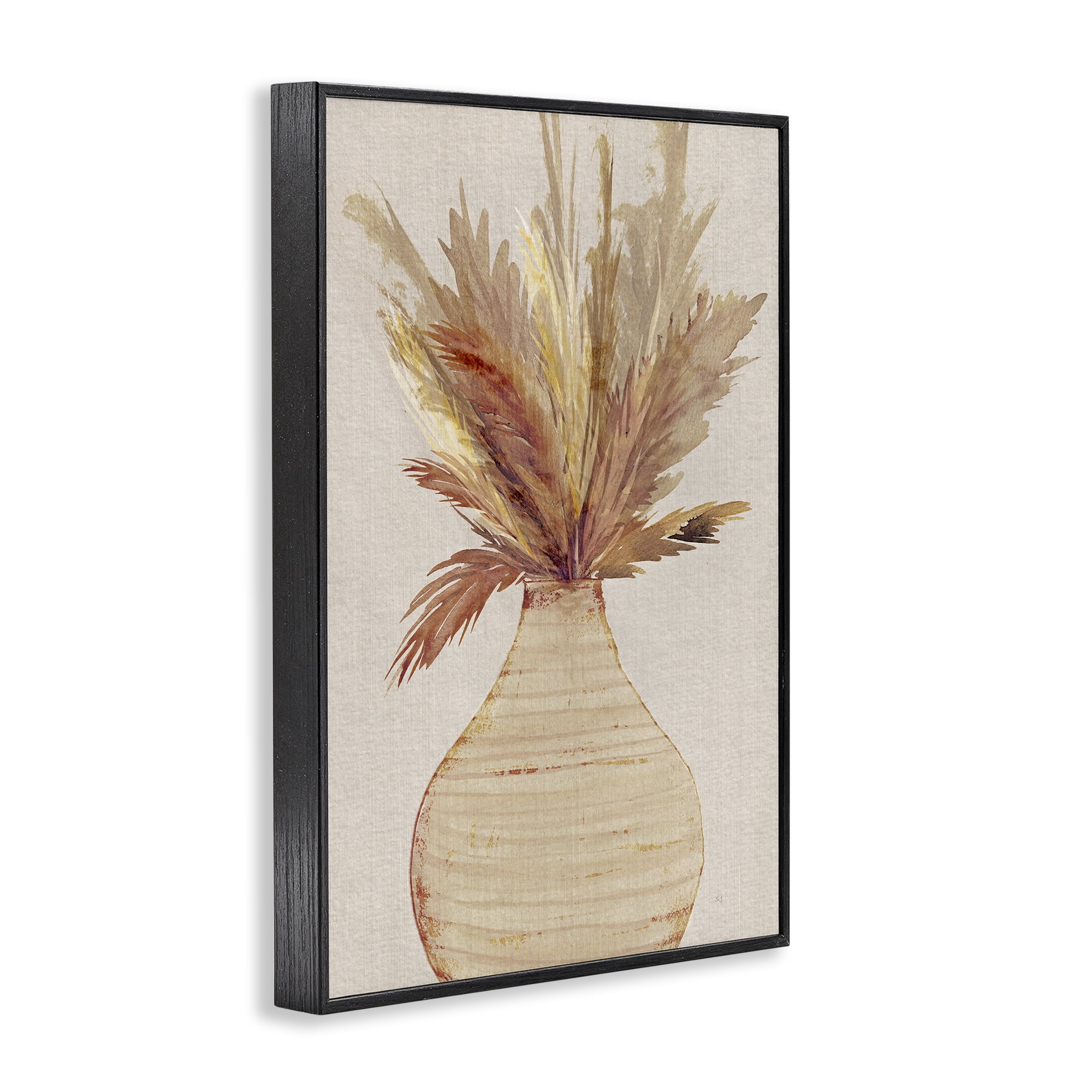 Stupell Industries Potted Wheat Reeds Botanical & Floral Painting Black Framed Art Print Wall Art, 12 x 18