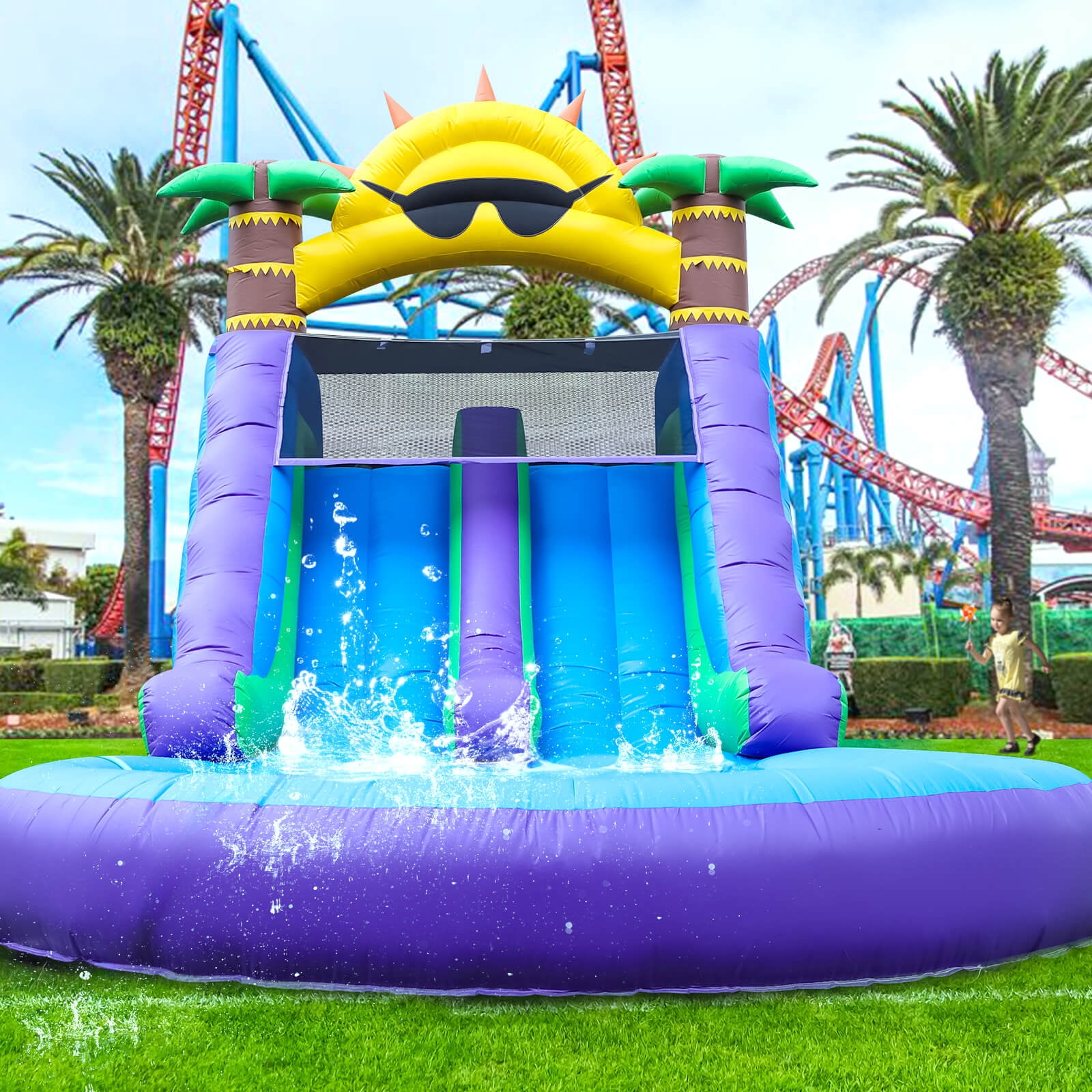 OFFMUST 26ft Commercial Inflatable Dual Water Slide for Kids & Adults, PVC Bounce House Blow Up Water Slide for Backyard Outdoor