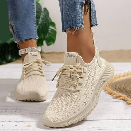 Linfrsh Womens Sneakers Running Shoes Athletic Sport Casual Fashion Lace Up Walking Shoes Beige 6.5