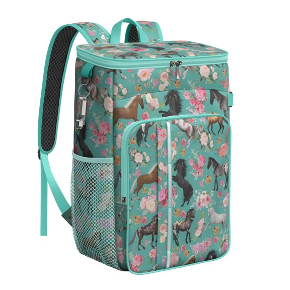 Unicorn Rainbow Print Backpack Cooler, Insulated Leakproof Cooler Bag, Cute Flower Pattern Lunch Backpack for Hiking, Beach, BBQ, Camping