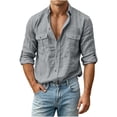thumbnail image 3 of HAOTAGS Men’s Long Sleeve Button-Down Shirt with Turn-Down Collar Casual Blouse Tops with Chest Pockets Gray Size XL, 3 of 9